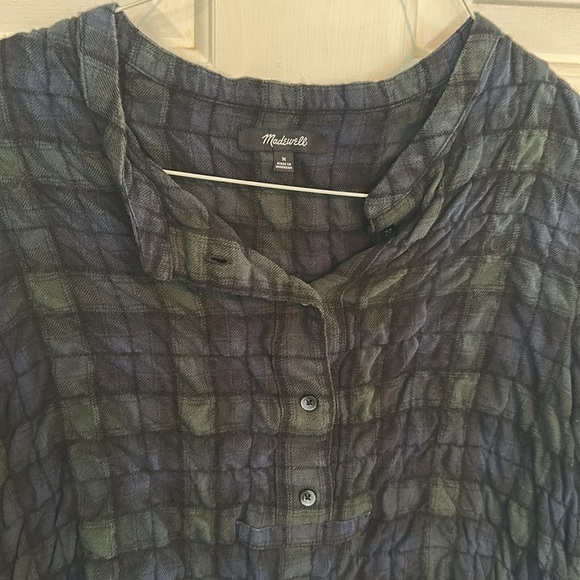 Madewell Medium Green and black plaid crop top - Picture 2 of 4